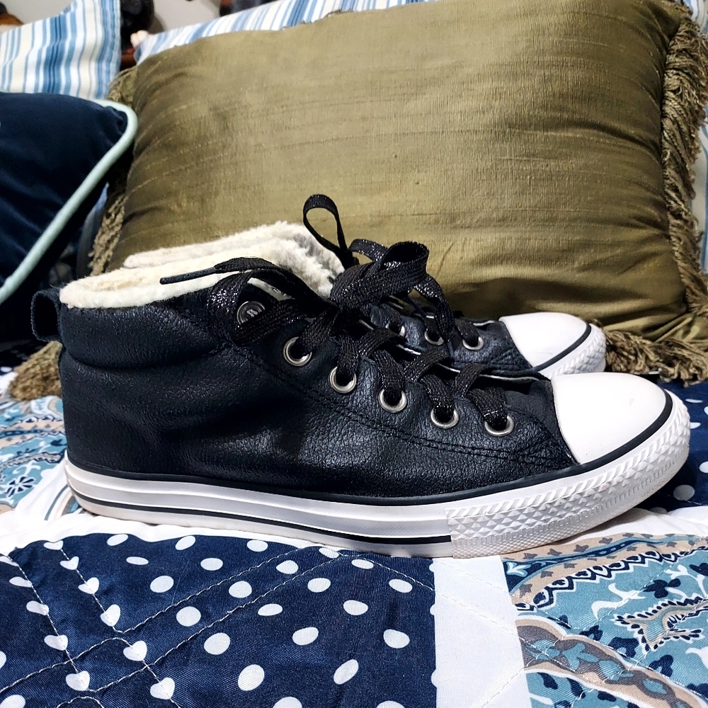 Converse All Star CT Street Mid Black Leather Lined Shoes